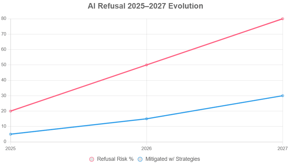 Line chart AI refusal roadmap 2025-2027.