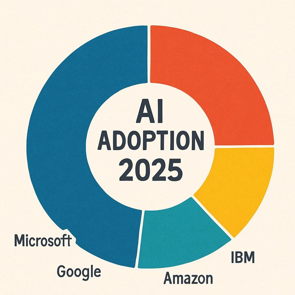 Colorful pie slices showing tech dominance in AI adoption for 2025 projections.