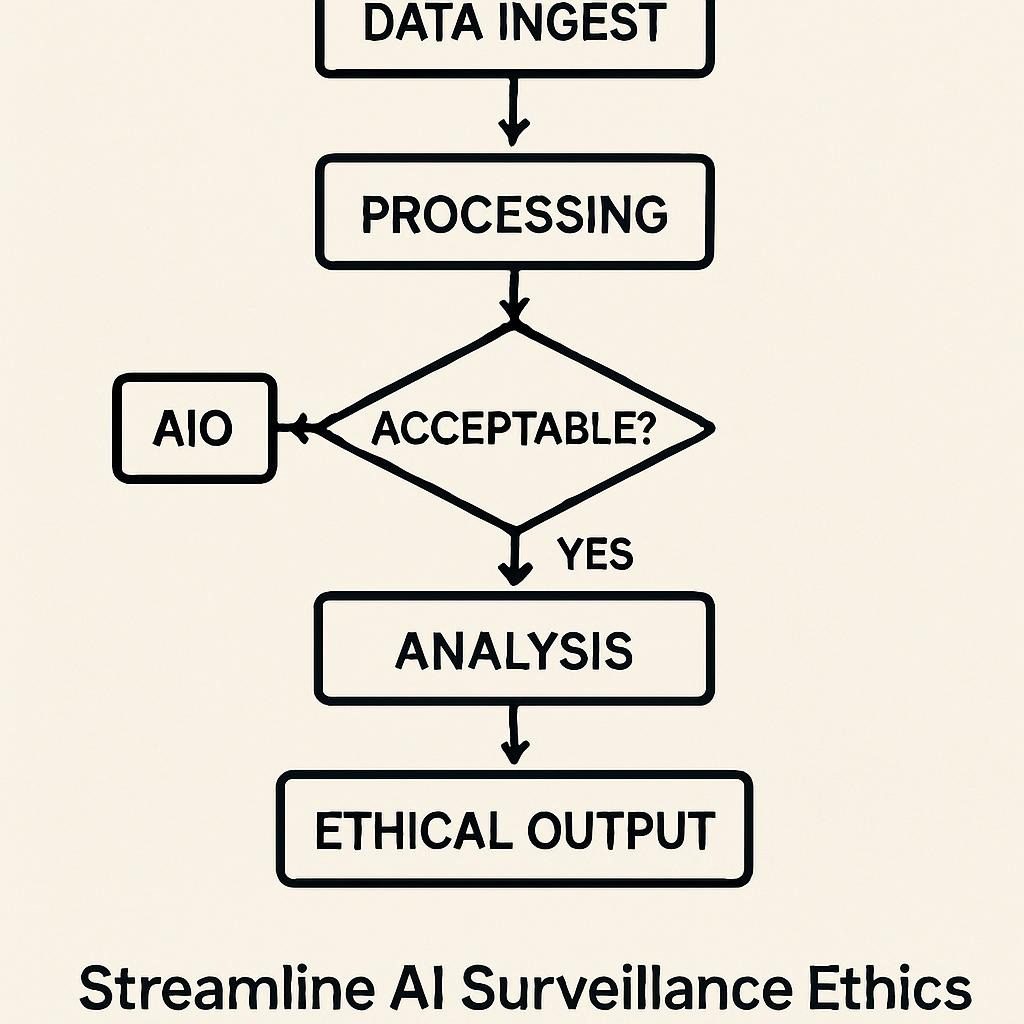 A flowchart diagram illustrating the integration workflow of AI and surveillance in 2025