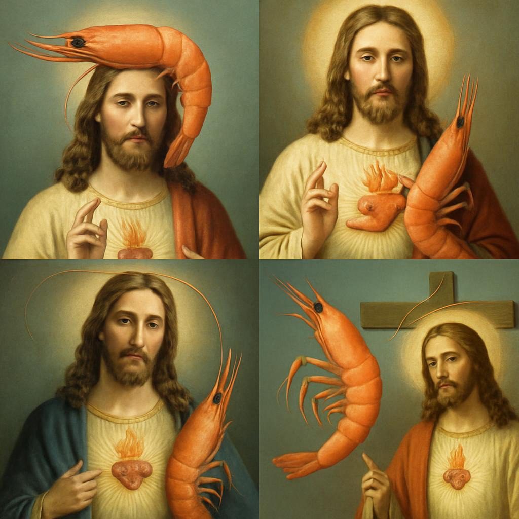 Screenshots of "Shrimp Jesus" posts for an infographic collage
